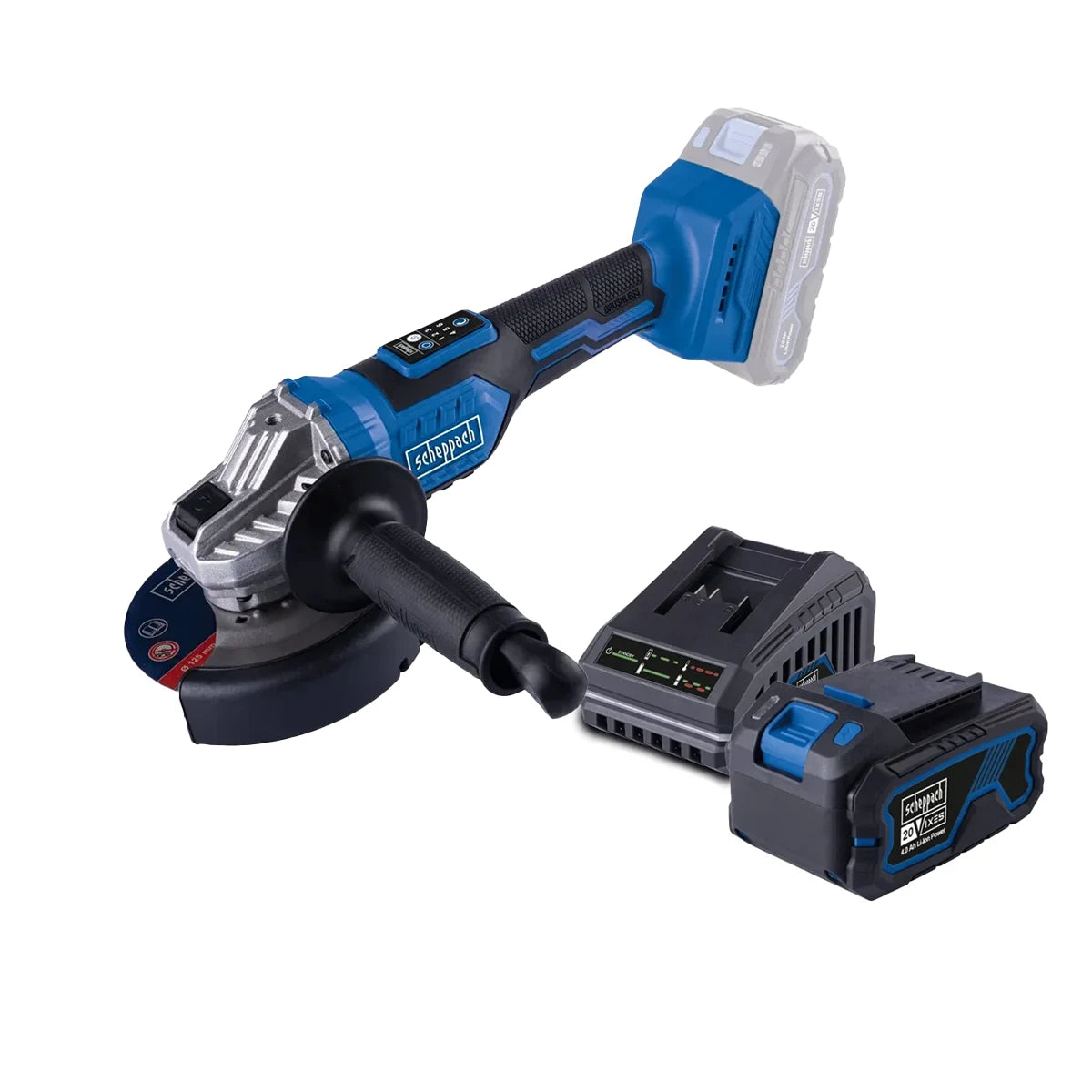 Scheppach SET aku ugaona kutna brusilica Brushless IXES BC-AG125-XSS4 - Scheppach - BC-AG125-XSS4 - Akumulatorski alati >