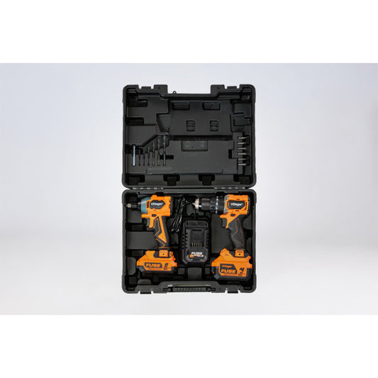 FUSE set bušilica VLP 5121 + odvrtač VLP 6420, baterija 1x2,0Ah,1x4,0Ah, punjač 2,4A - Akumulatorski alat Villager-Fuse - SKU 088700