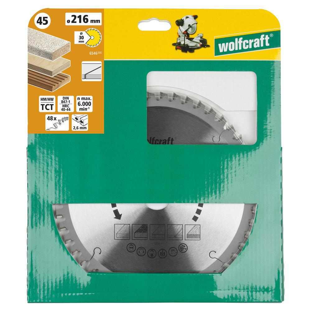 Wolfcraft List Kružne Pile 216 x 2,6 x 30 mm / Z=48 TCT (fini, čisti rezovi) Za Preklopne Pile – 6546000 by Wolfcraft