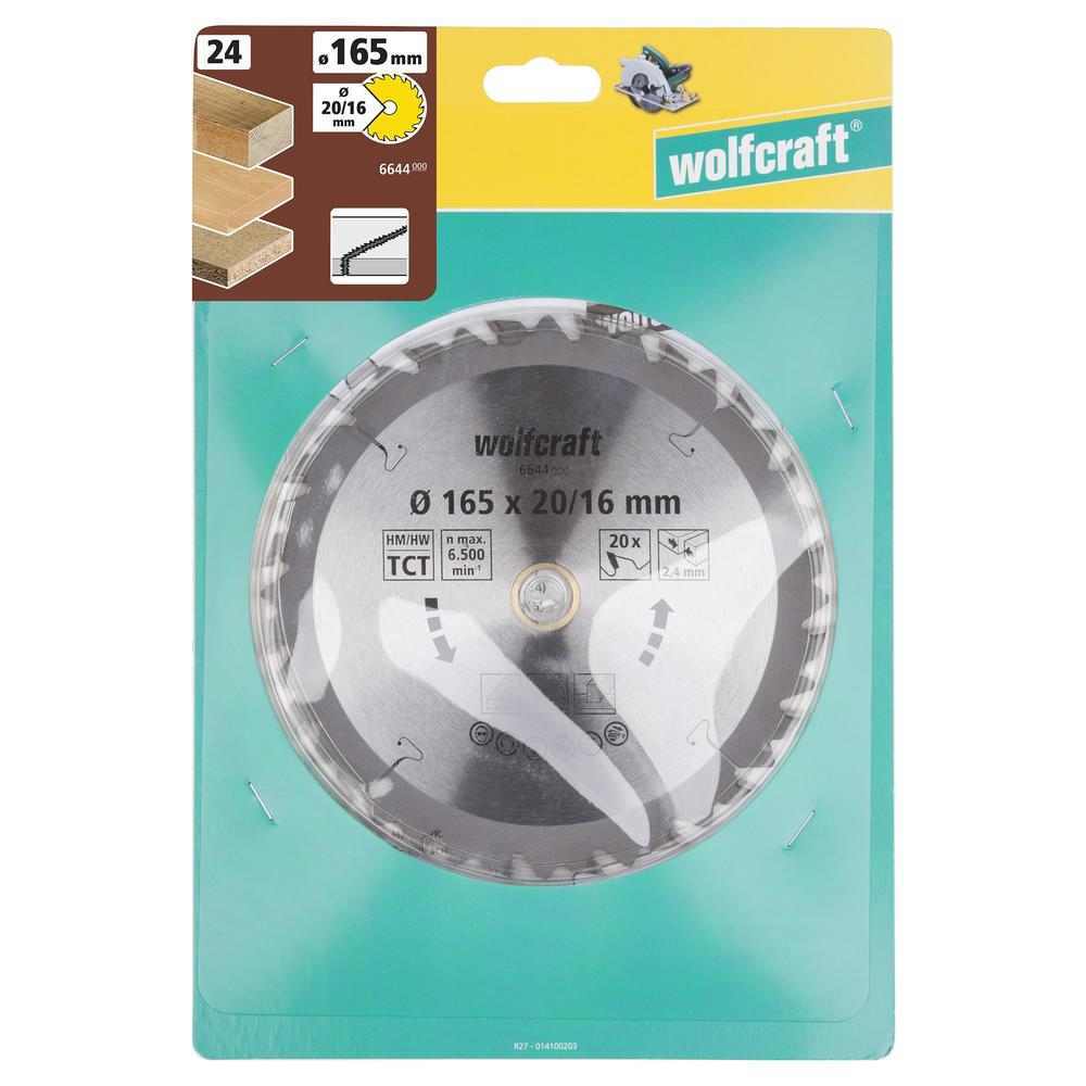 Wolfcraft List Kružne Pile 165 x 2,4 x 20 / 16 mm / Z=20 TCT (brzi, grubi rezovi) Za Ručne Kružne Pile – 6644000 by
