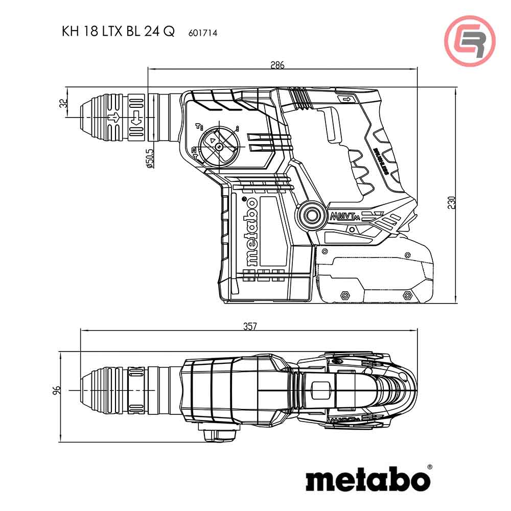 Metabo Čekić Kombinovani Aku KH 18 LTX BL 24 Q 18V (bez baterija i punjača) – 601714850 by Metabo 601714850 Aku Bušeći