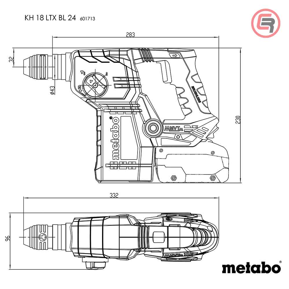 Metabo Čekić Kombinovani Aku KH 18 LTX BL 24 / 18V (bez baterija i punjača) + metaBOX 165 L – 601713840 by Metabo 601713840
