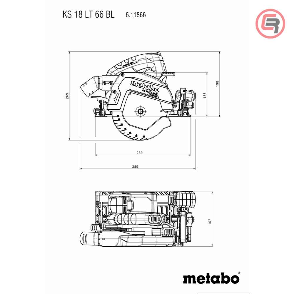 Metabo Pila Kružna Aku KS 18 LTX 66 BL Ručna 165 mm / 18 V (bez baterije i punjača) – 611866850 by Metabo 611866850 Aku