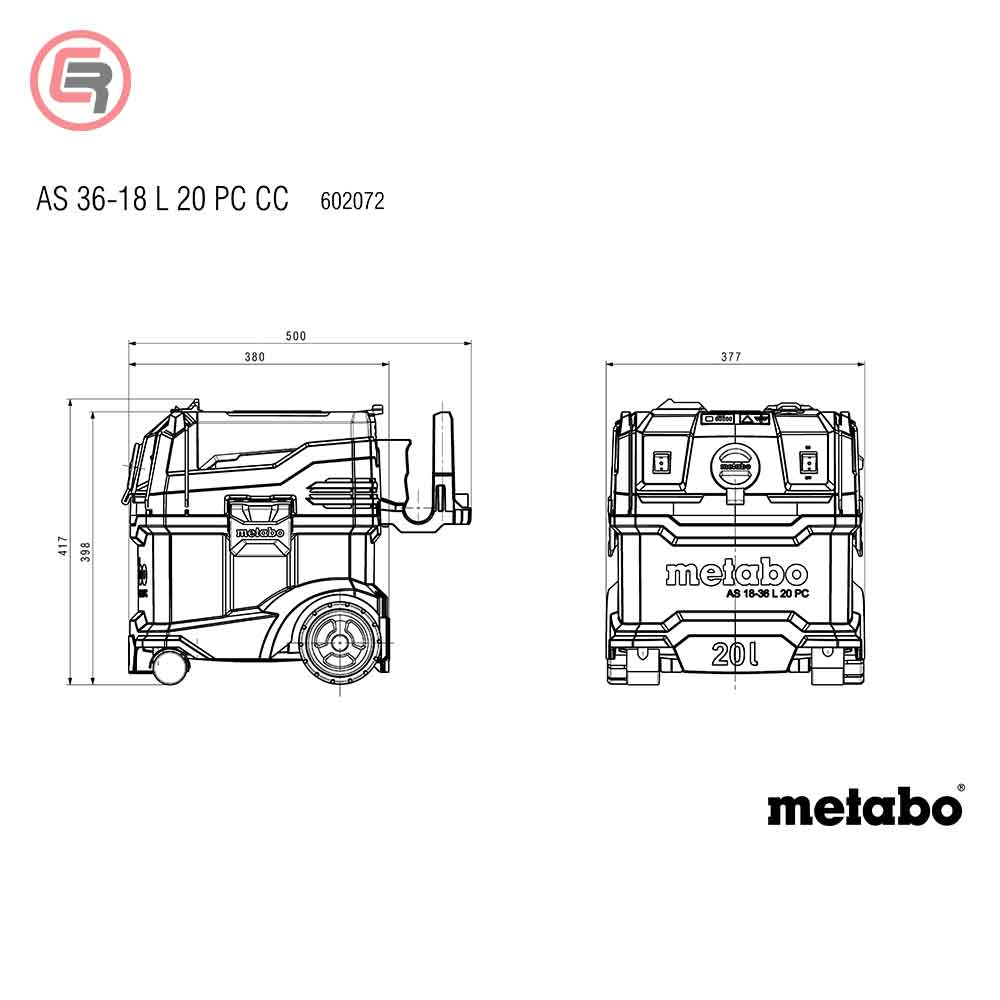 Metabo Usisivač AS 36-18 L 20 PC-CC Aku 18V + 18V (bez baterije i punjača) – 602072850 by Metabo 602072850 Usisivači
