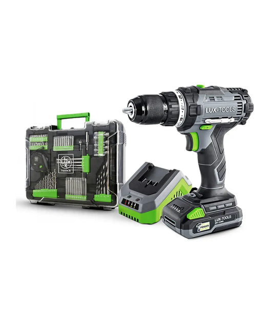 Lux Tools – Akumulatorska bušilica / odvijač 1 PowerSystem 20 V sa baterijom i setom alata Aku bušilice, odvijači i čekići