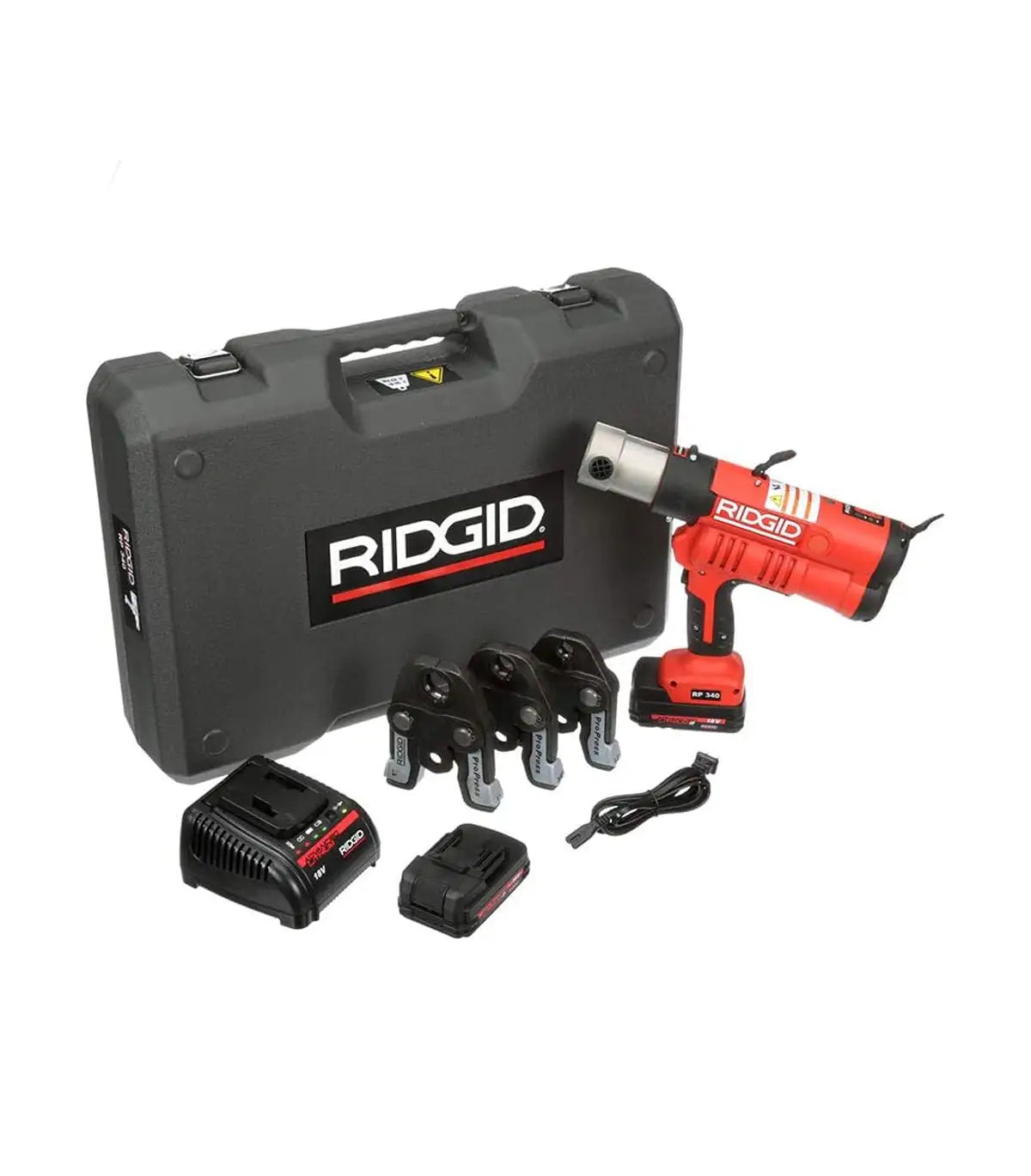 Ridgid – Presa RP 340-B + 18V 2.0A Advanced Lithium baterija + 230V Advanced Lithium Punjač + Kutija + V 18-22-28mm Čeljusti by Ridgid Aku prese za kablove