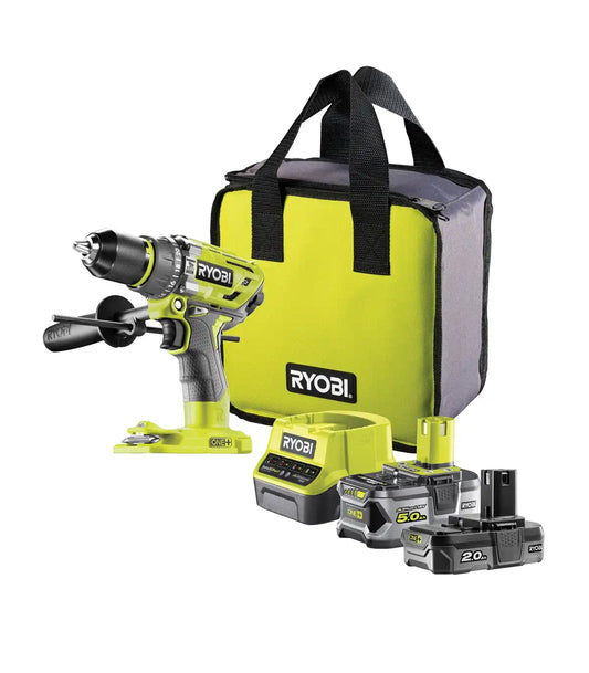 Ryobi – Akumulatorska udarna bušilica – odvijač u setu sa dvije baterije 2.0 Ah i 5.0 Ah i punjačem 18V BRUSHLESS R18PD7-252S Aku bušilice, odvijači i čekići