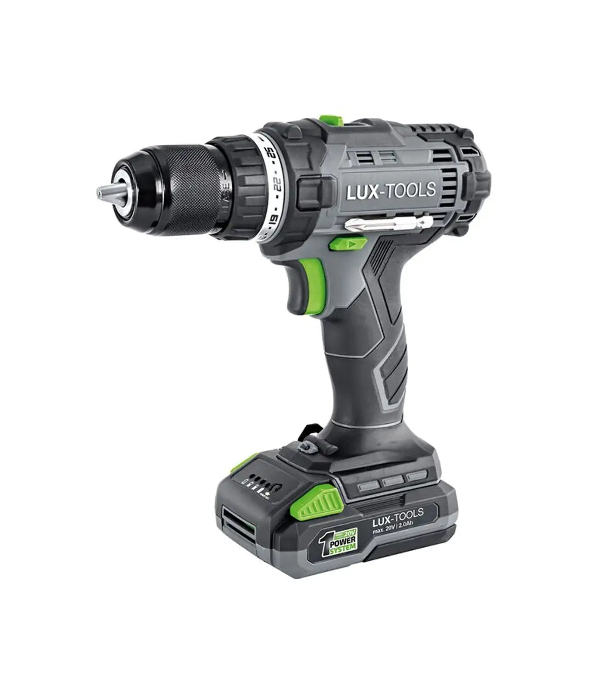 Lux Tools – Akumulatorska bušilica / odvijač 1 PowerSystem 20 V sa baterijom i setom alata Aku bušilice, odvijači i čekići