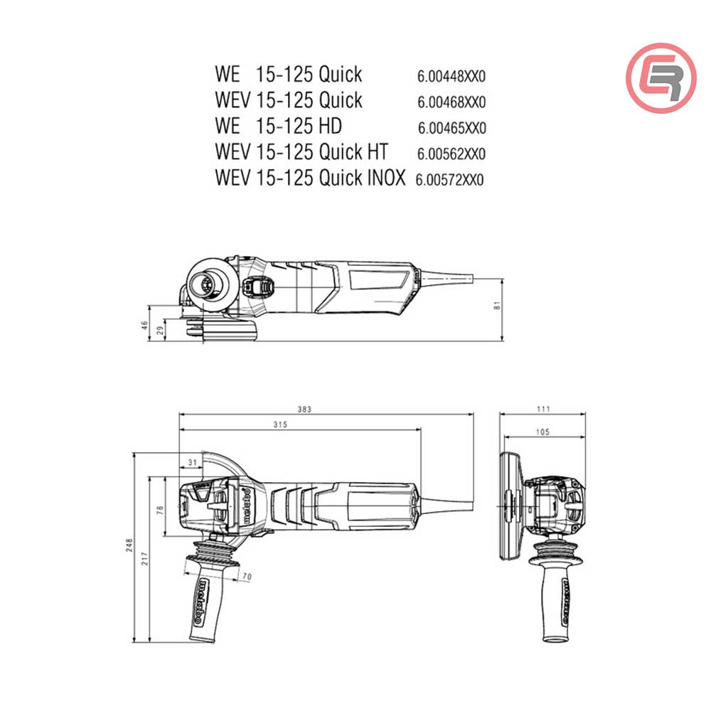 Metabo Brusilica WEV 15-125 Quick Kutna Elektronik 125 mm / 1.550 W – 600468000 by Metabo 600468000 Kutne Brusilice