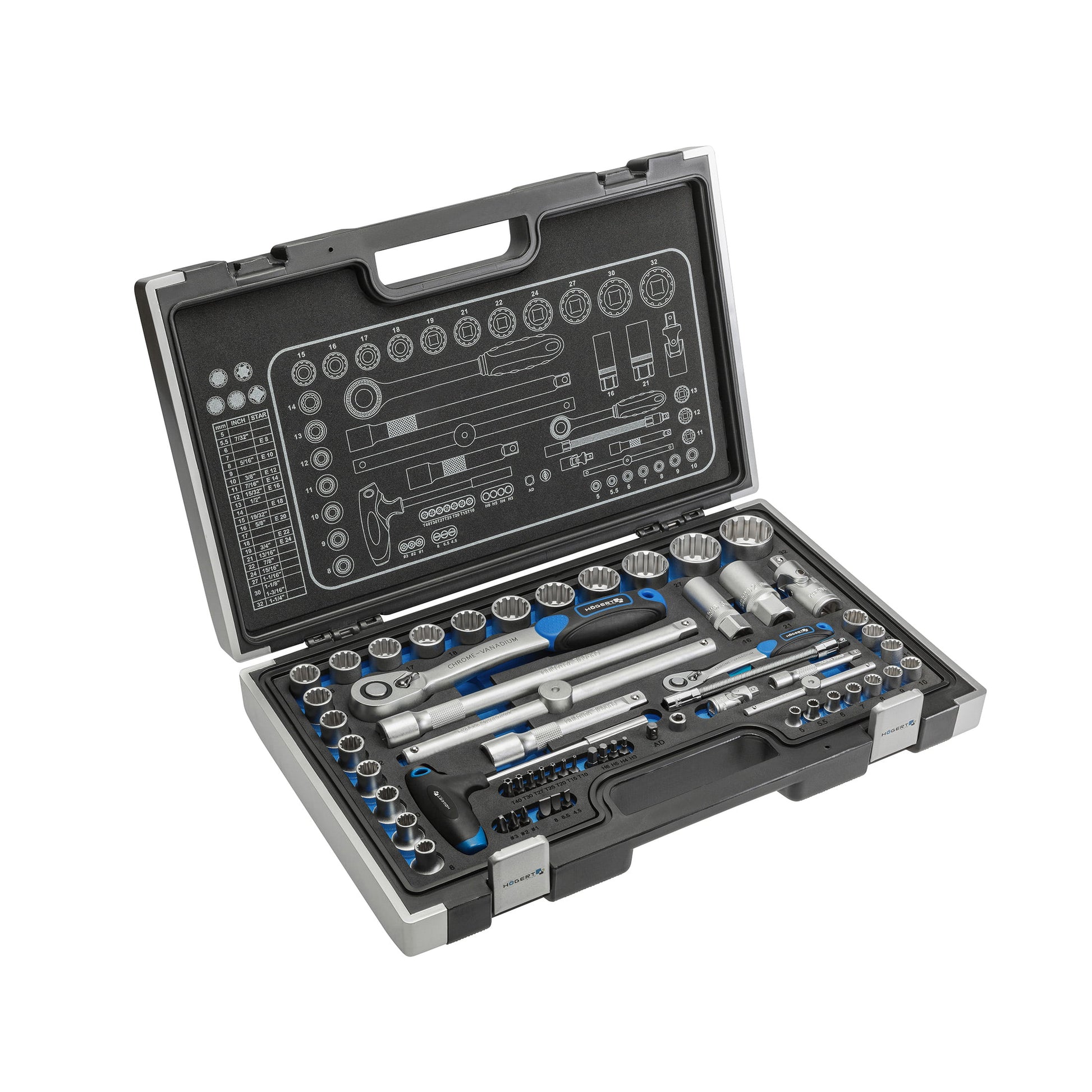 HOEGERT 60-dijelni set nasadnih ključeva 1/2 i 1/4 SPLINE HT1R470 - Hoegert - HT1R470 - Ručni alat > Gedore - nasadni