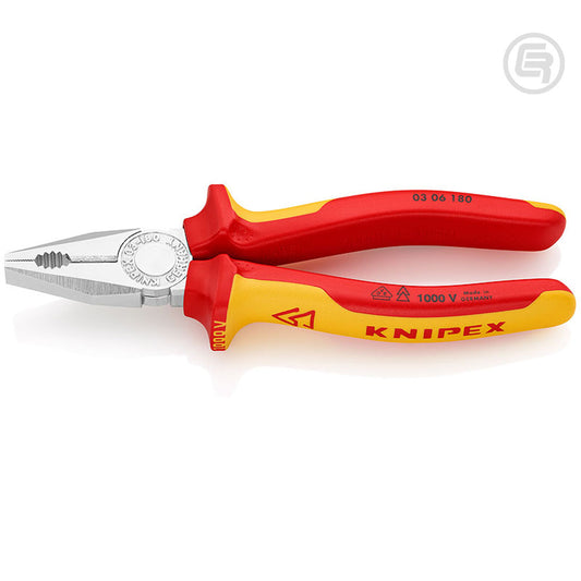 Knipex Kliješta Kombinovana 180mm 1000V – 03 06 180 by Knipex 03 06 180 Izolovani Alat VDE 1000V