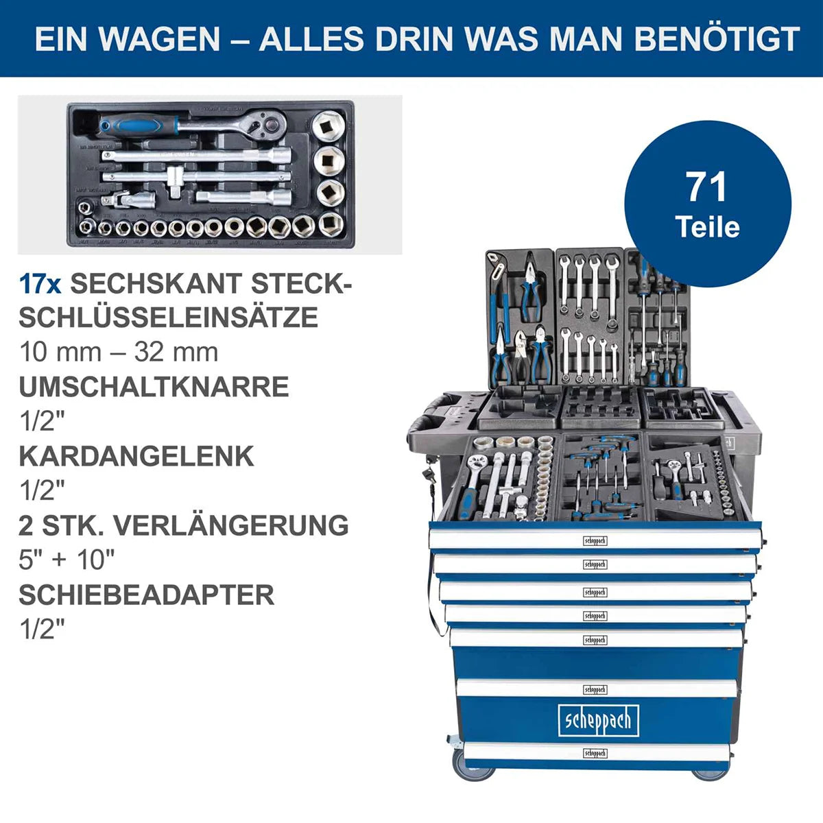 Scheppach set kolica za alat sa 70 komada pribora TW1100 - Scheppach - TW1100 - Ručni alat > Torbe, koferi i kolica za alat