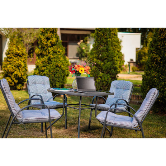 Baštenski set Veneto sto+4stolice sa jastucima crno/sivi - Metalni setovi - SKU 078518