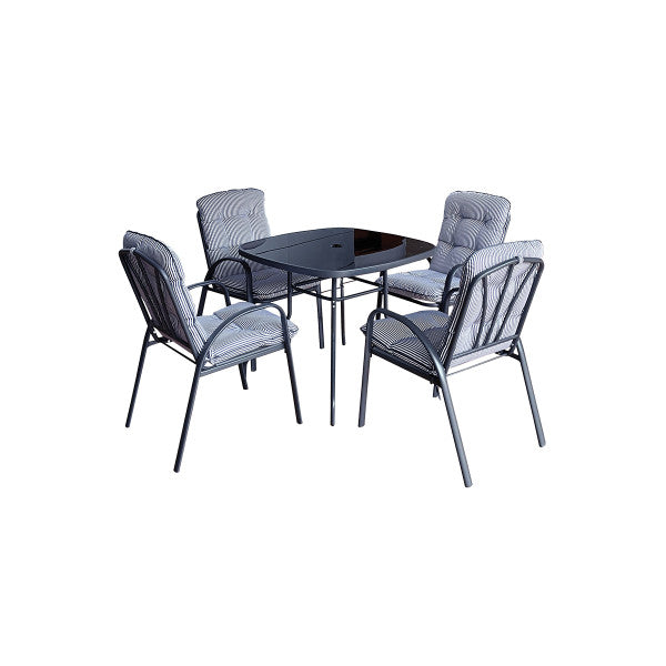 Baštenski set Veneto sto+4stolice sa jastucima crno/sivi - Metalni setovi - SKU 078518