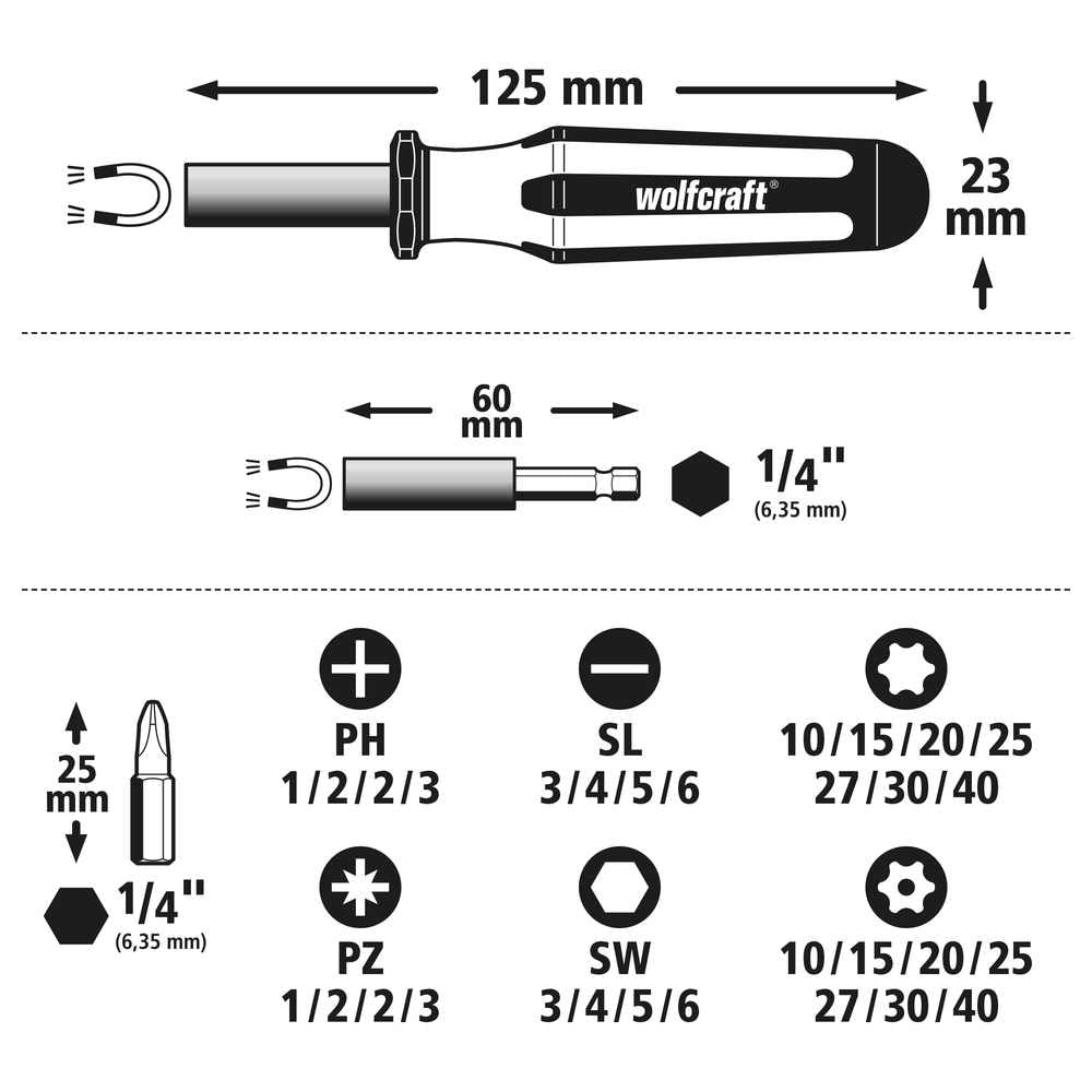 Wolfcraft Set Bit Nastavaka + Ručka “30 SOLID” / 32 dijelni – 1388000 by Wolfcraft 1388000 Garniture / Setovi Pribora