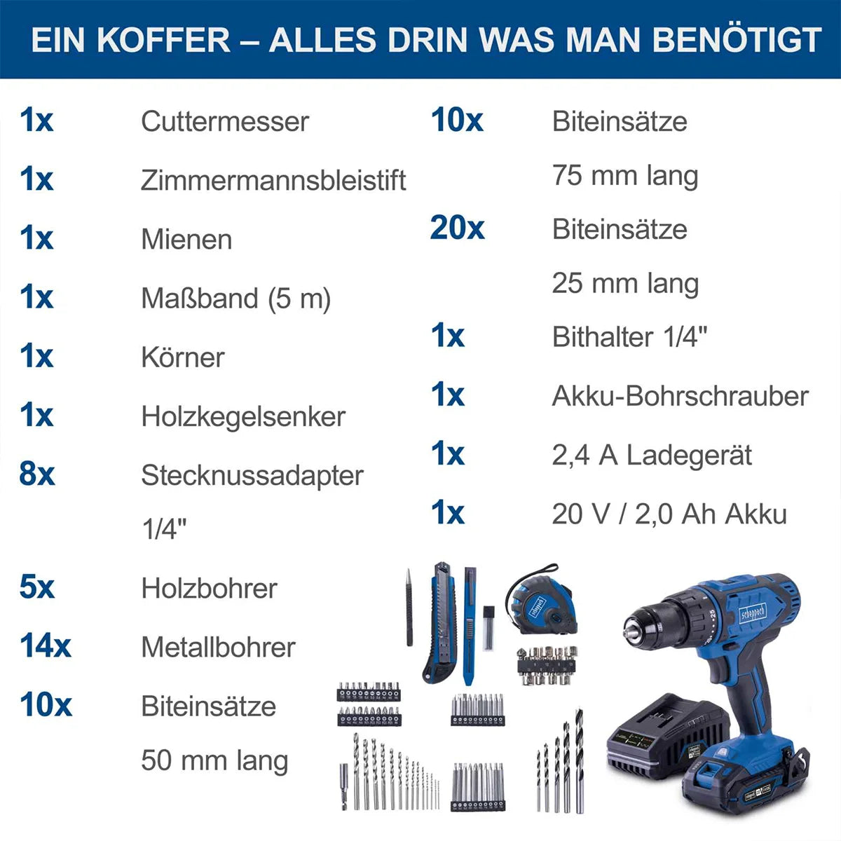 Scheppach aku bušilica odvijač sa 74 komada pribora IXES C-DTB74/1-X – Kit - Scheppach - C-DTB74/1-X - Akumulatorski alati