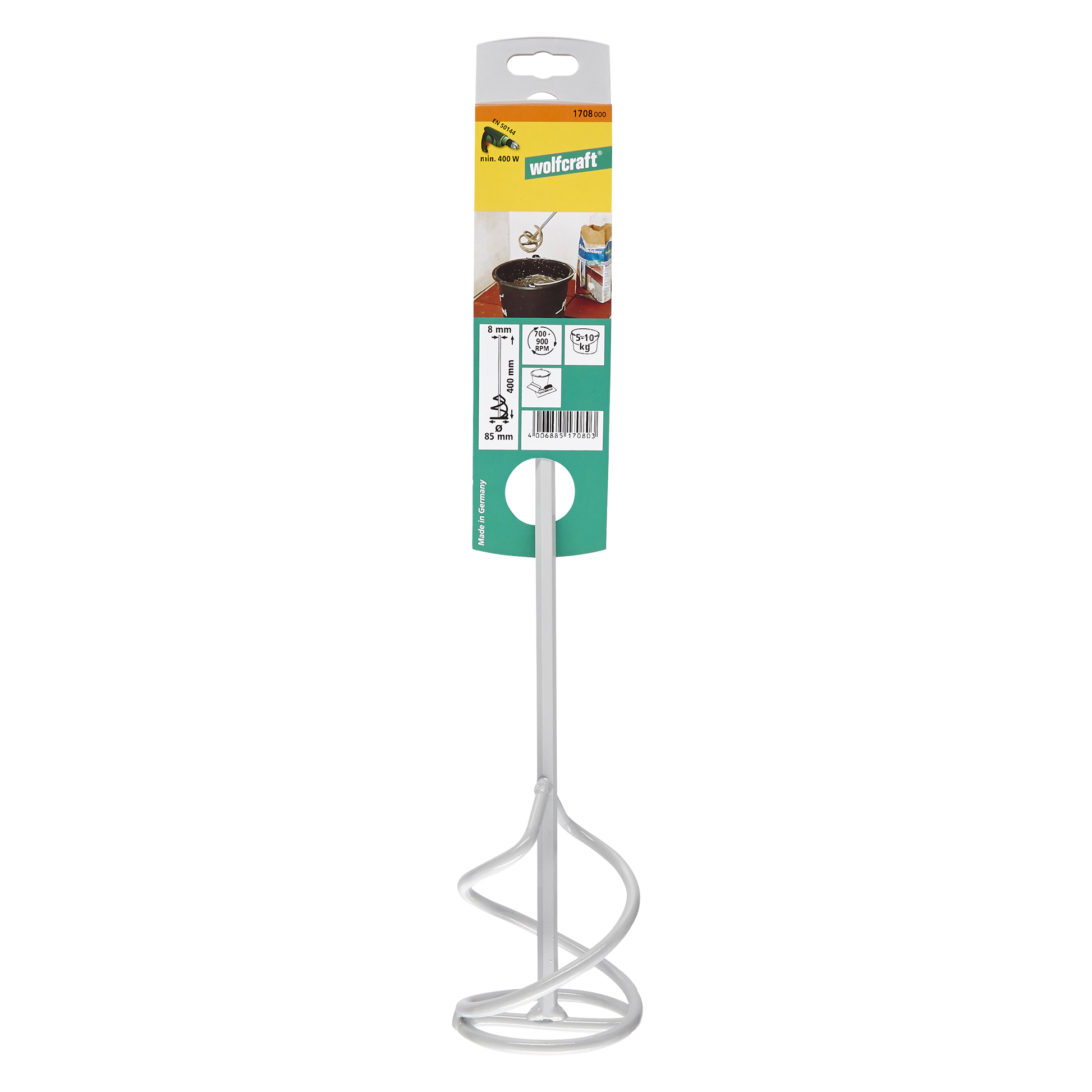 Wolfcraft Mješač Za Malter i Ljepilo fi 85 x 400 mm Prihvat 8 mm – 1708000 by Wolfcraft 1708000 Ostali Pribor Za Bušilice