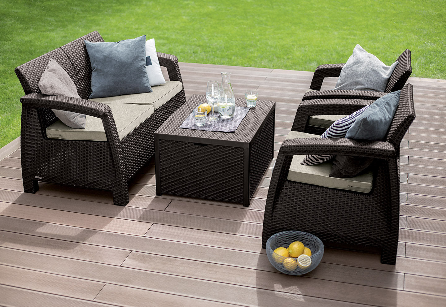 Set Corfu II sa jastucima antracit/smeđa Svi proizvodi, Baštenski namještaj