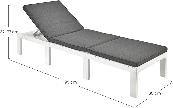 SLOŽIVA LEŽALJKA HAITI SA JASTUKOM 65 x 195 x 78 cm – 5 POLOŽAJA BIJELA Baštenski namještaj, Vrtna oprema