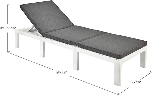 SLOŽIVA LEŽALJKA HAITI SA JASTUKOM 65 x 195 x 78 cm – 5 POLOŽAJA BIJELA Baštenski namještaj, Vrtna oprema