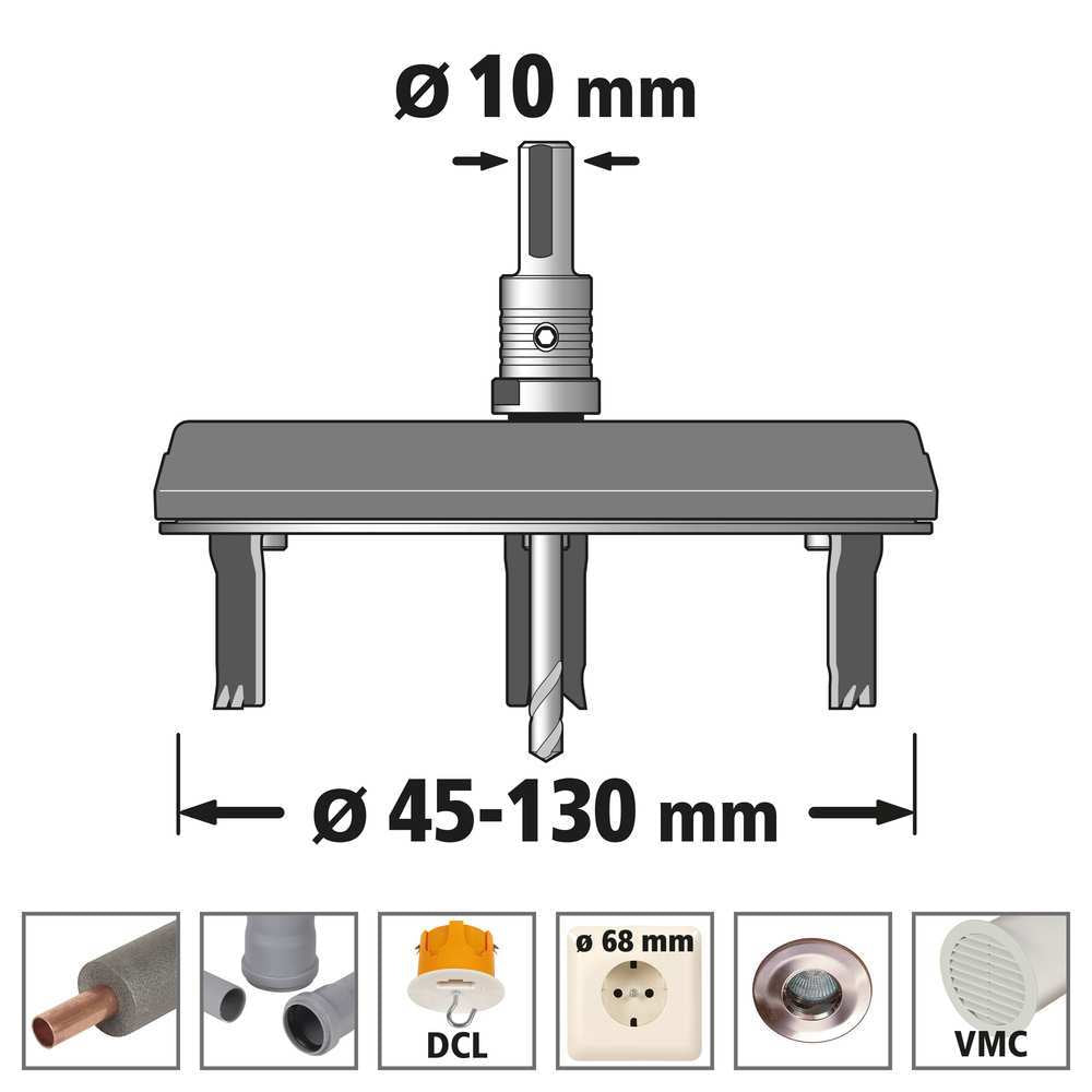 Wolfcraft Podesiva Krunska Pila Za Meko Drvo i Rigips fi 45 – 130 mm – 5978000 by Wolfcraft 5978000 Krune, Glodala - detalj