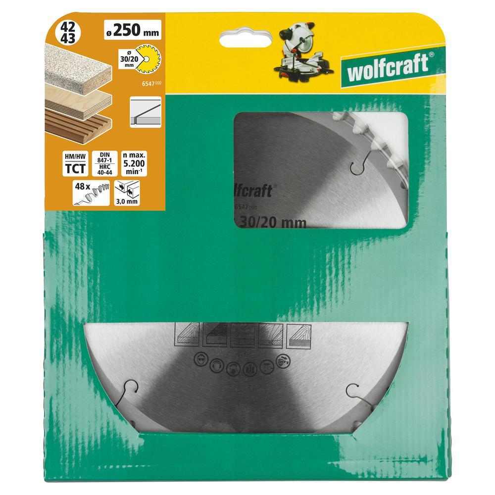 Wolfcraft List Kružne Pile 250 x 3,0 x 30 / 20 mm / Z=48 TCT (fini, čisti rezovi) Za Preklopne Pile – 6547000 by Wolfcraft