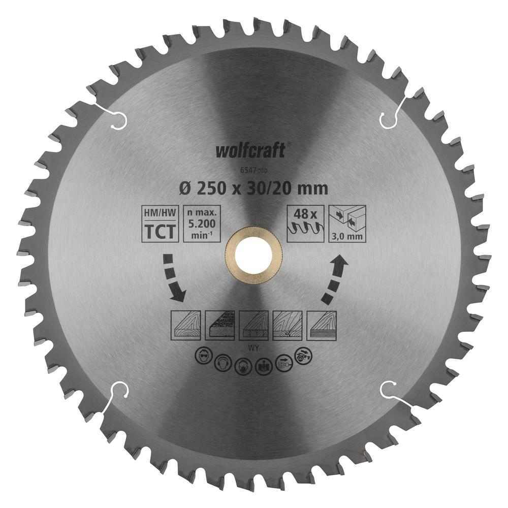 Wolfcraft List Kružne Pile 250 x 3,0 x 30 / 20 mm / Z=48 TCT (fini, čisti rezovi) Za Preklopne Pile – 6547000 by Wolfcraft