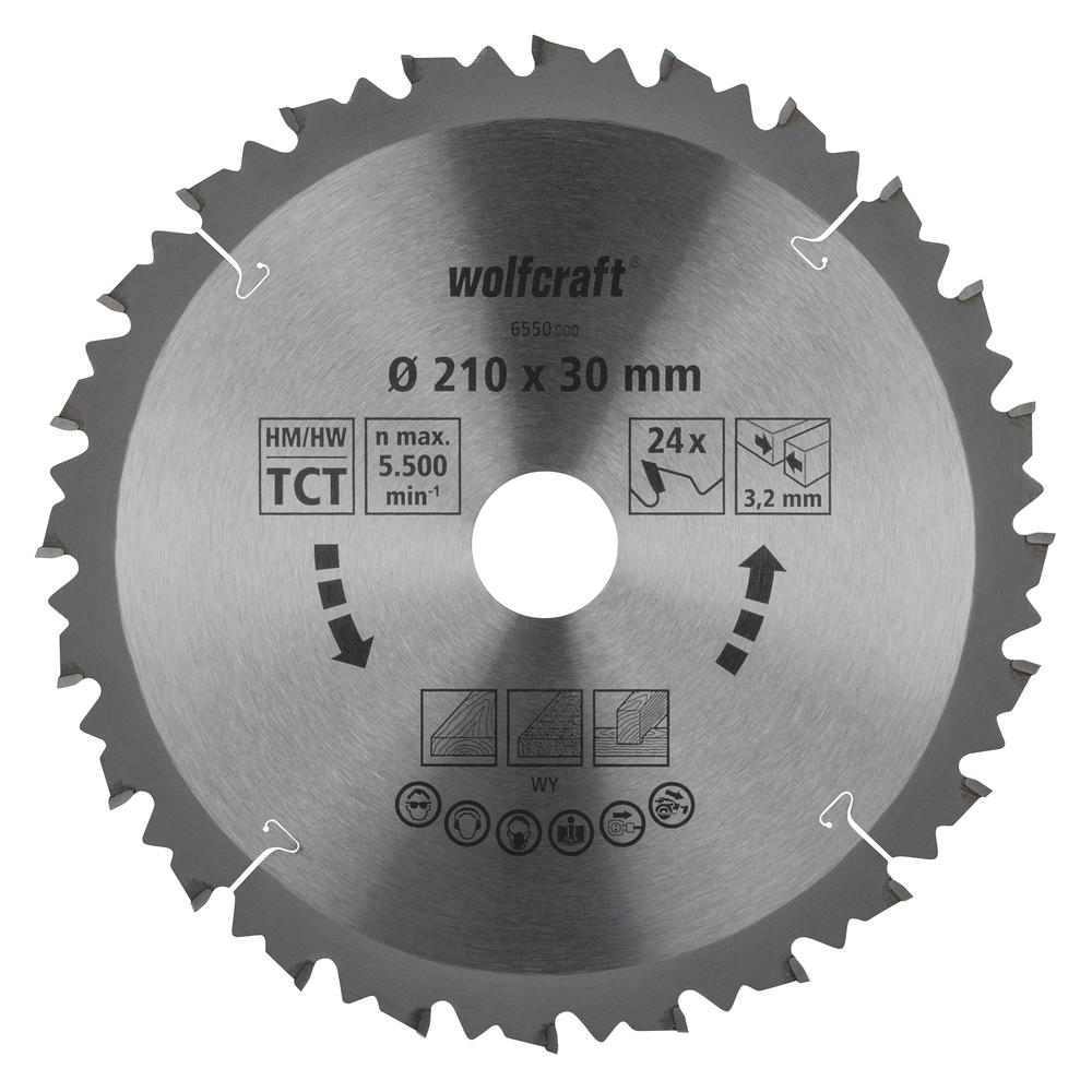 Wolfcraft List Kružne Pile 210 x 3,2 x 30 mm / Z=24 TCT (brzi, grubi rezovi) Za Preklopne Pile – 6550000 by Wolfcraft