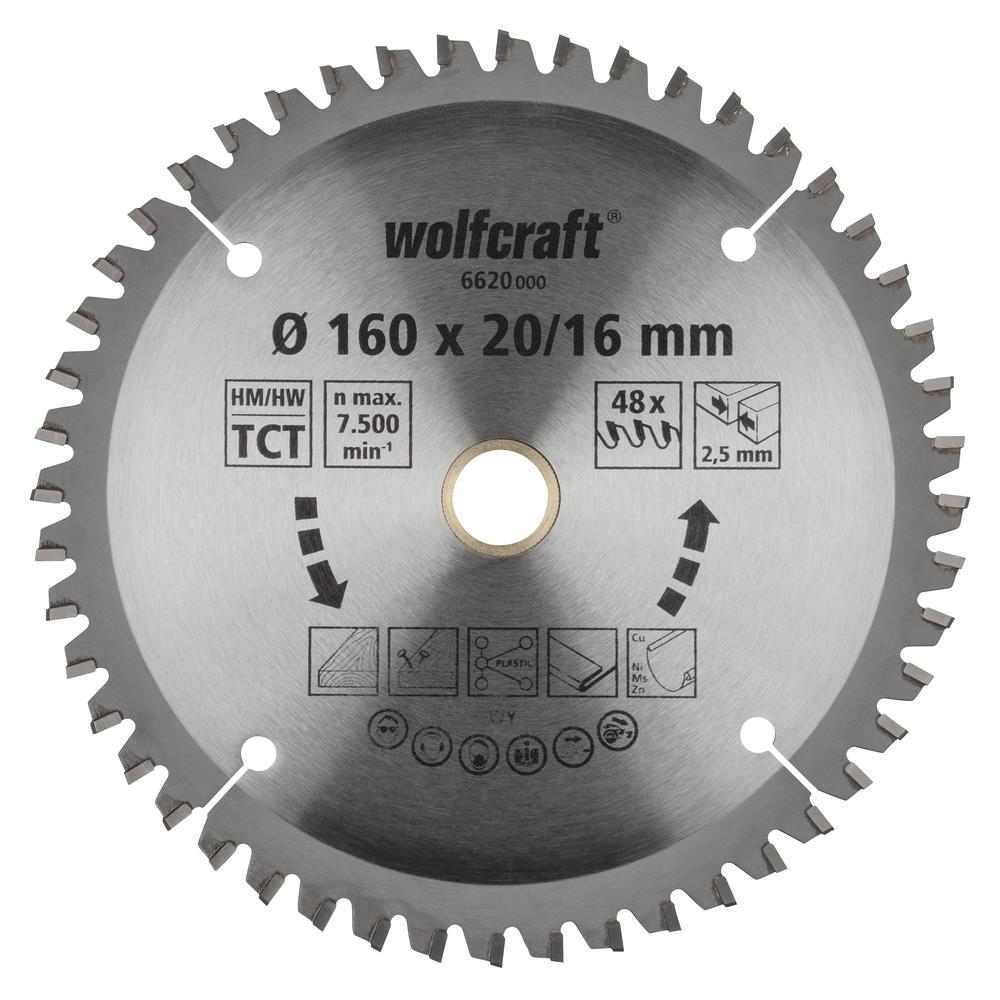 Wolfcraft List Kružne Pile 160 x 2,5 x 20 / 16 mm / Z=48 TCT (čisti rezovi) Za Ručne Kružne Pile – 6620000 by Wolfcraft