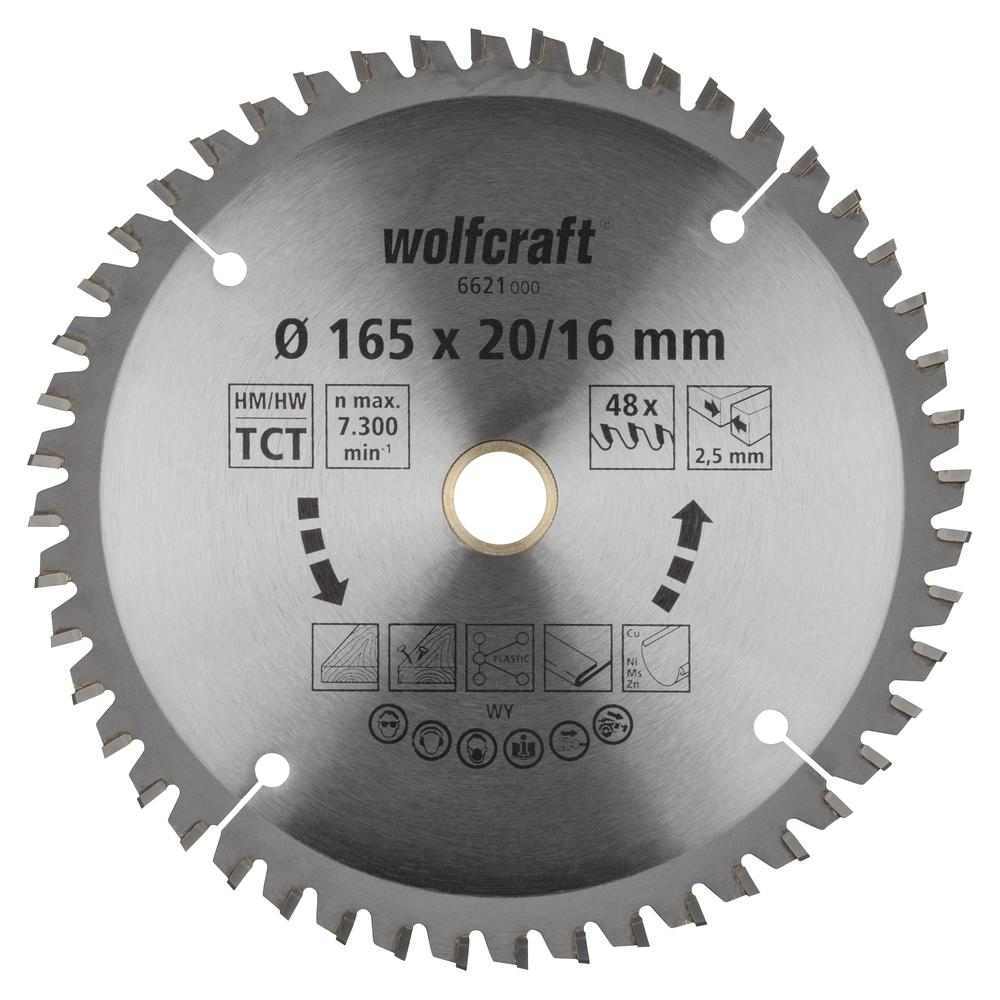 Wolfcraft List Kružne Pile 165 x 2,5 x 20 / 16 mm / Z=48 TCT (čisti rezovi) Za Ručne Kružne Pile – 6621000 by Wolfcraft