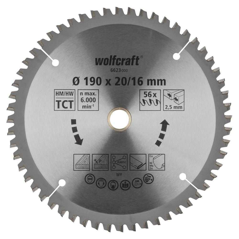 Wolfcraft List Kružne Pile 190 x 2,5 x 20 / 16 mm / Z=56 TCT (čisti rezovi) Za Ručne Kružne Pile – 6623000 by Wolfcraft
