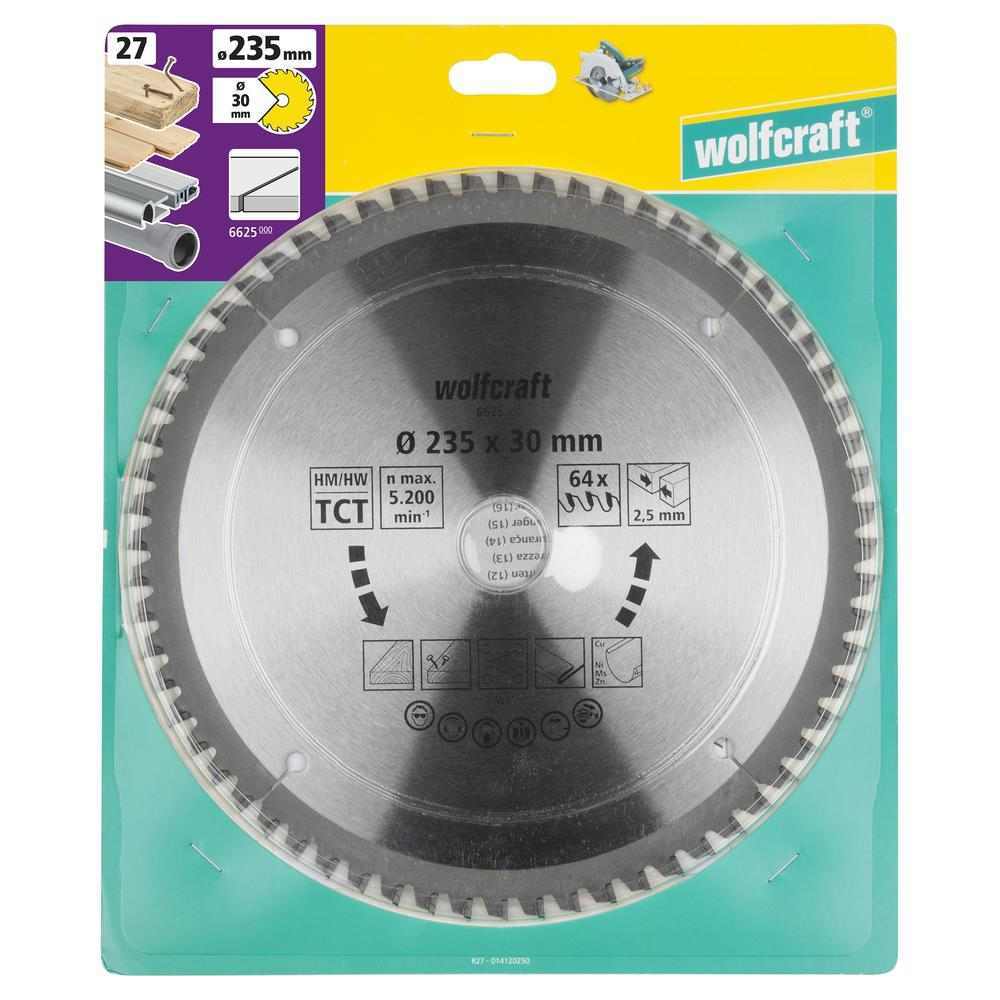 Wolfcraft List Kružne Pile 235 x 2,5 x 30 mm / Z=64 TCT (čisti rezovi) Za Ručne Kružne Pile – 6625000 by Wolfcraft 6625000
