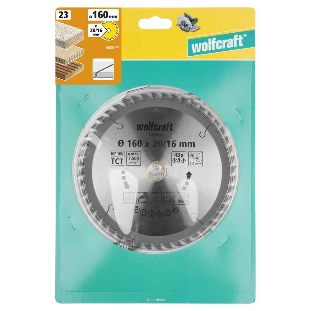 Wolfcraft List Kružne Pile 160 x 2,6 x 20 / 16 mm / Z=48 TCT (fini, čisti rezovi) Za Ručne Kružne Pile – 6630000 by