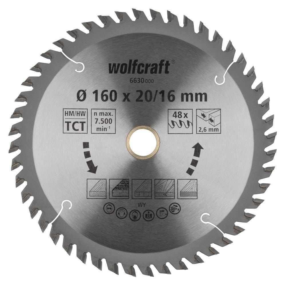 Wolfcraft List Kružne Pile 160 x 2,6 x 20 / 16 mm / Z=48 TCT (fini, čisti rezovi) Za Ručne Kružne Pile – 6630000 by