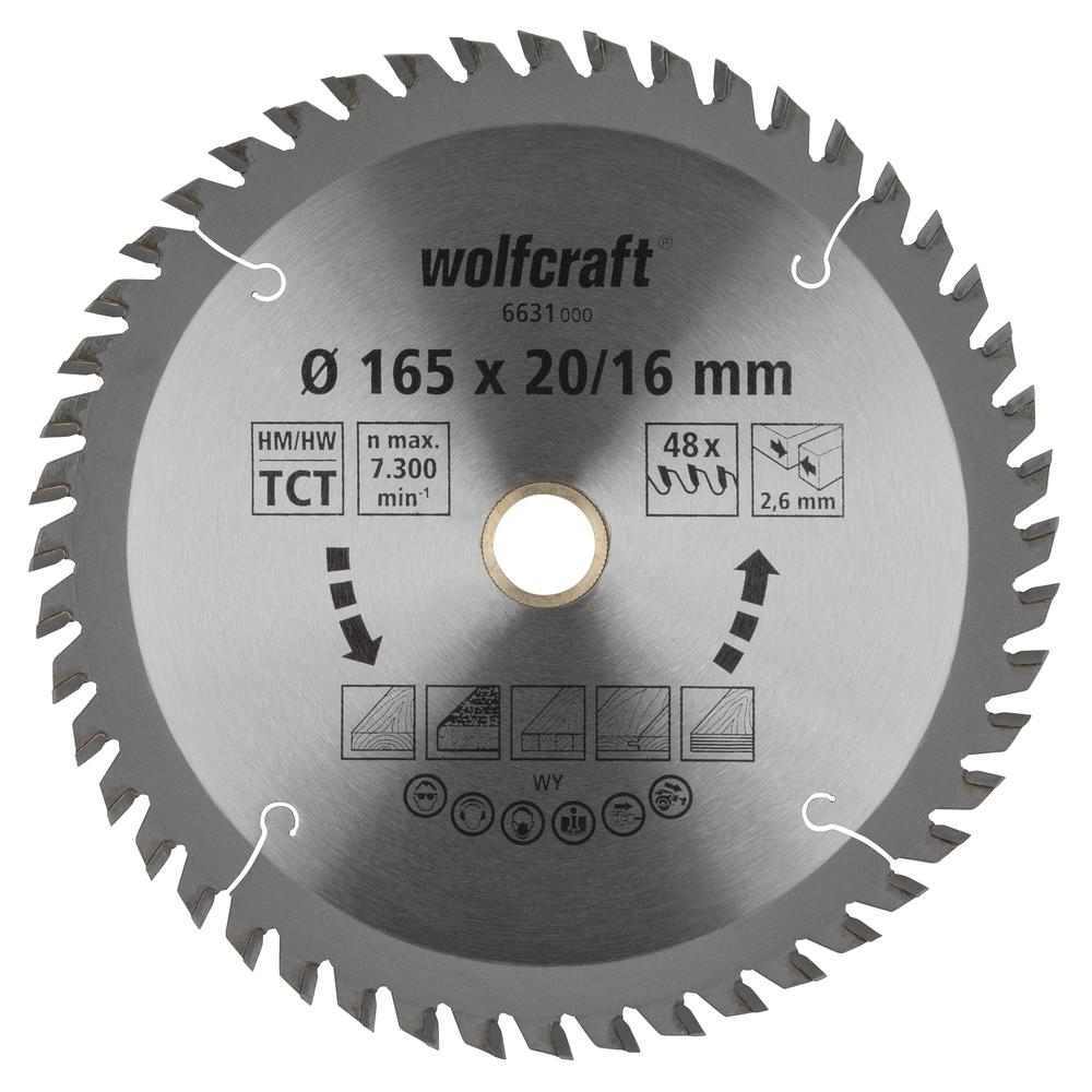 Wolfcraft List Kružne Pile 165 x 2,6 x 20 / 16 mm / Z=48 TCT (fini, čisti rezovi) Za Ručne Kružne Pile – 6631000 by