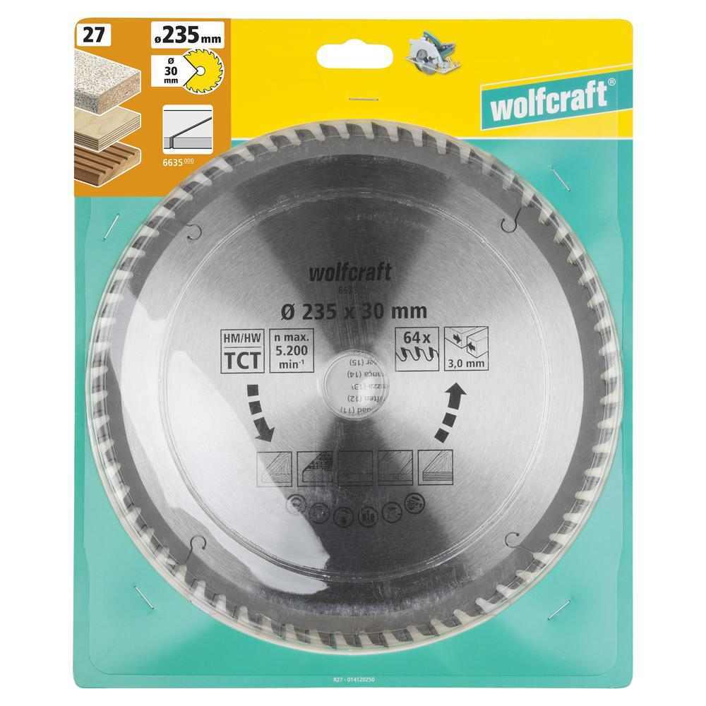 Wolfcraft List Kružne Pile 235 x 3,0 x 30 mm / Z=64 TCT (fini, čisti rezovi) Za Ručne Kružne Pile – 6635000 by Wolfcraft