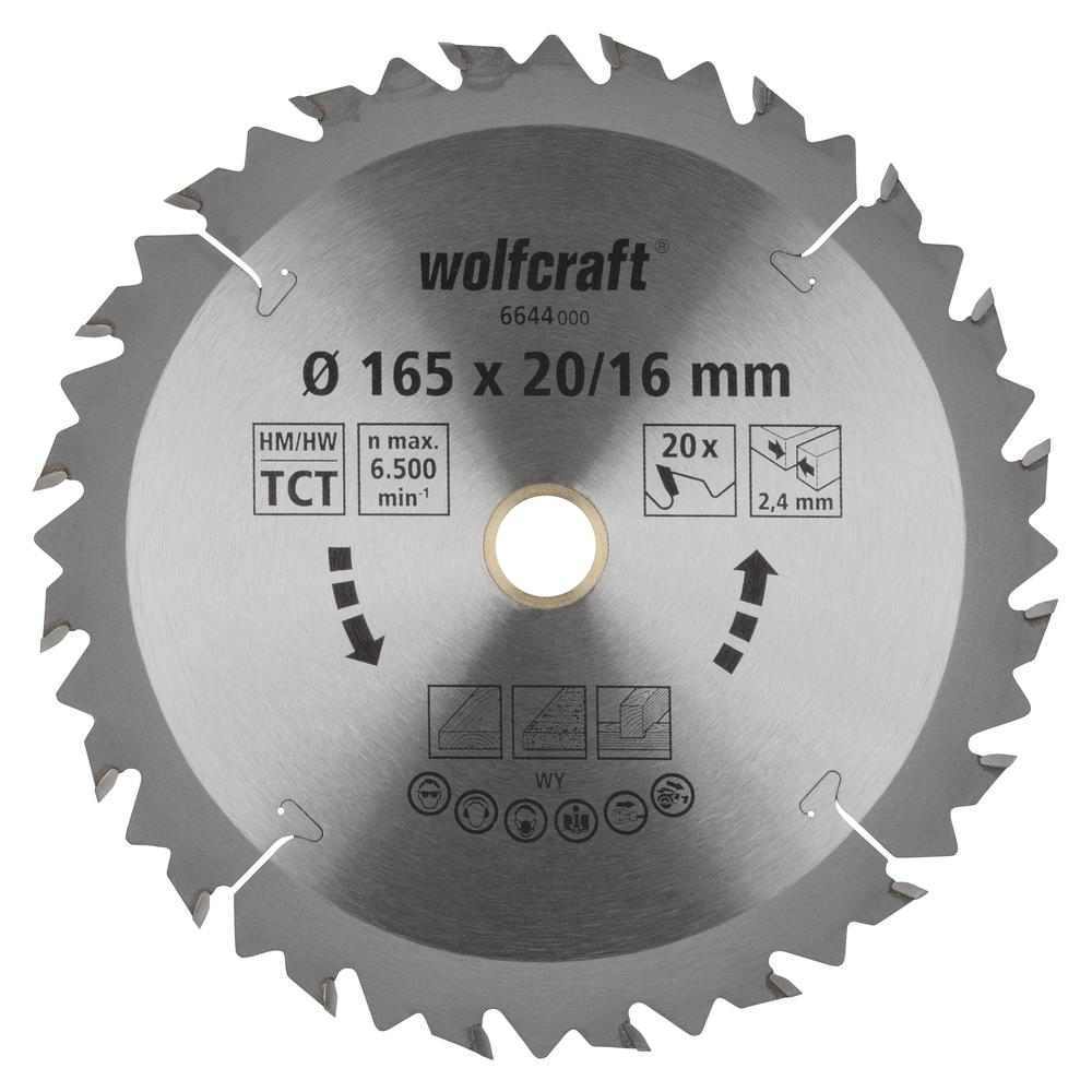 Wolfcraft List Kružne Pile 165 x 2,4 x 20 / 16 mm / Z=20 TCT (brzi, grubi rezovi) Za Ručne Kružne Pile – 6644000 by