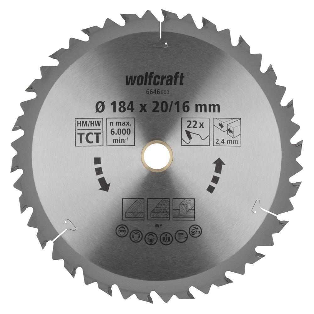 Wolfcraft List Kružne Pile 184 x 2,4 x 20 / 16 mm / Z=22 TCT (brzi, grubi rezovi) Za Ručne Kružne Pile – 6646000 by