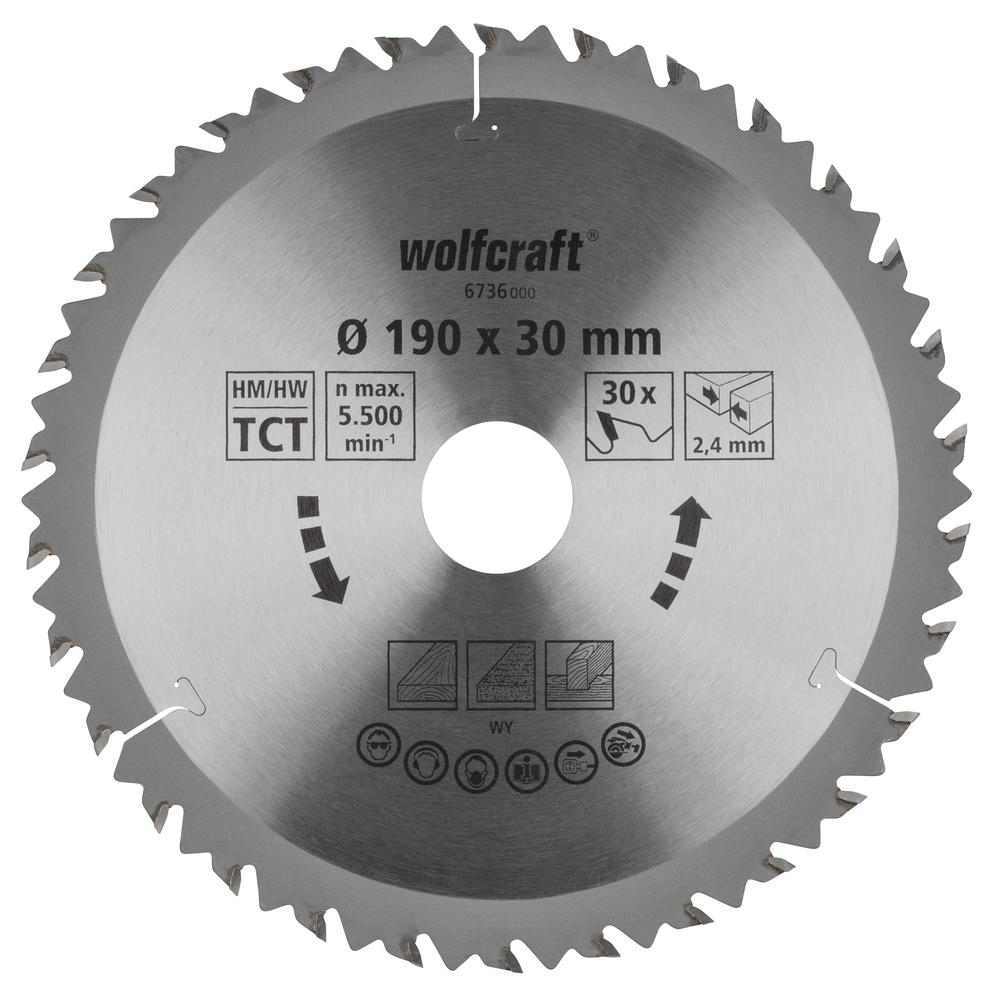 Wolfcraft List Kružne Pile 190 x 2,4 x 30 mm / Z=30 TCT (brzi, grubi rezovi) Za Ručne Kružne Pile – 6736000 by Wolfcraft