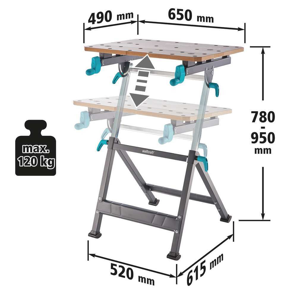 Wolfcraft Stol Radni i Stezni Master 650 Ergo / 650 x 720 x 950 mm – 6870000 by Wolfcraft 6870000 Ostali Alati i Pribor