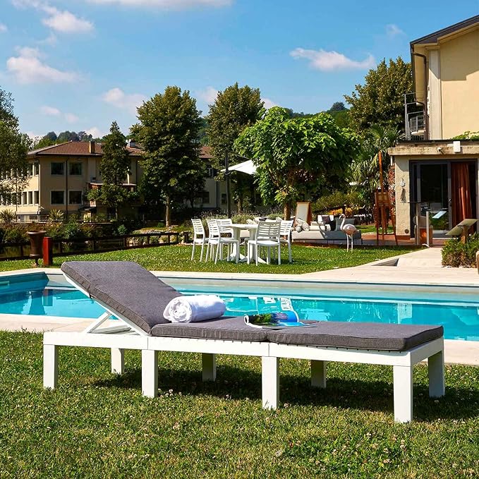 SLOŽIVA LEŽALJKA HAITI SA JASTUKOM 65 x 195 x 78 cm – 5 POLOŽAJA BIJELA Baštenski namještaj, Vrtna oprema