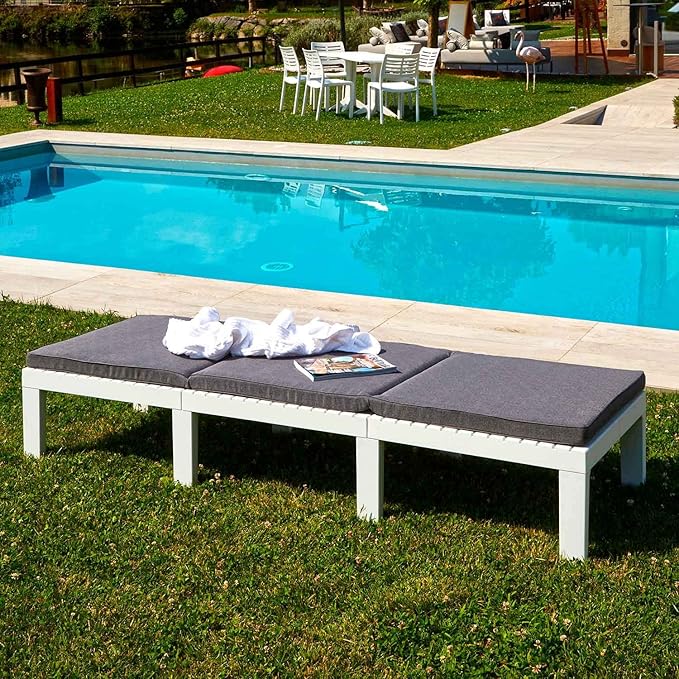 SLOŽIVA LEŽALJKA HAITI SA JASTUKOM 65 x 195 x 78 cm – 5 POLOŽAJA BIJELA Baštenski namještaj, Vrtna oprema