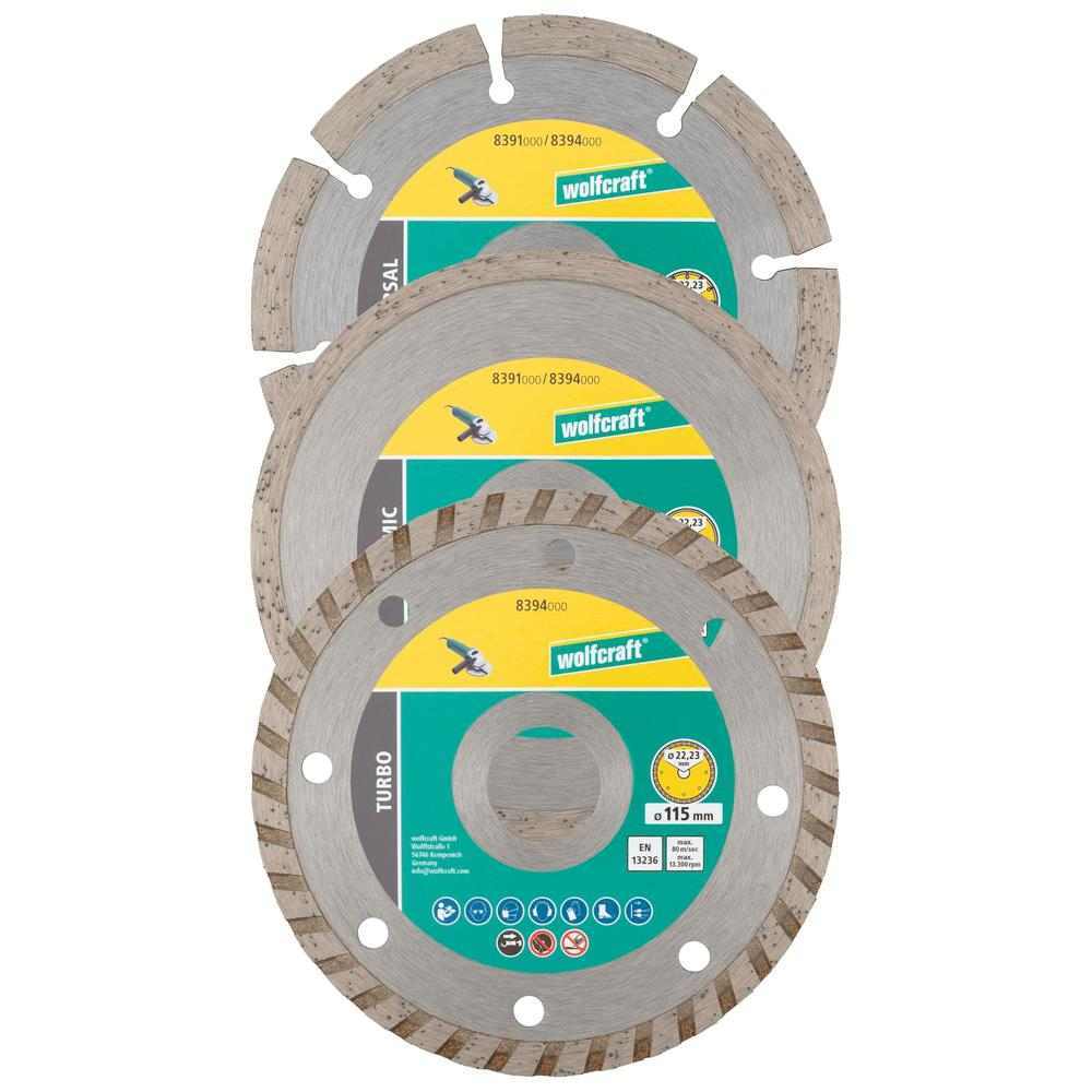 Wolfcraft Set Dijamantnih Reznih Ploča “Universal + Turbo + Ceramic” fi 115 × 22,23 mm / 3 dijelni – 8394000 by Wolfcraft