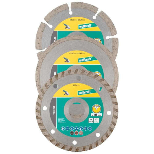 Wolfcraft set od 3 dijamantne rezne ploče 115 mm 8394000