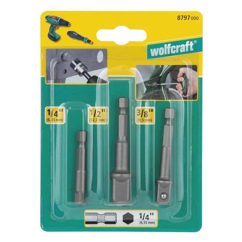 Wolfcraft Set Adaptera Nasadnog Ključa 1/4″ Za Bušilicu 1/4″, 3/8″ i 1/2″ / 3 dijelni – 8797000 by Wolfcraft 8797000
