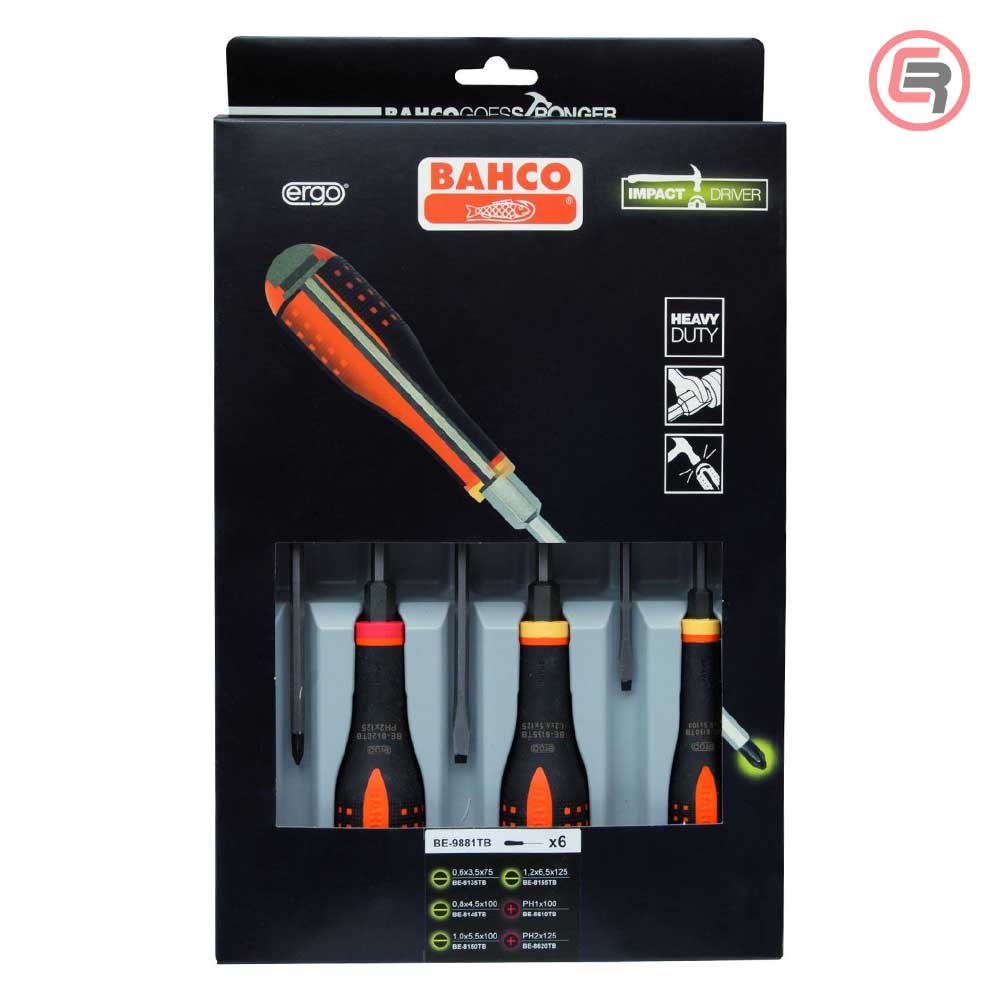 Bahco Garnitura Odvijača Udarnih Ergo 4 plosnata + 2 križna / 6 dijelna BE-9881TB by Bahco BE-9881TB Garniture / Setovi