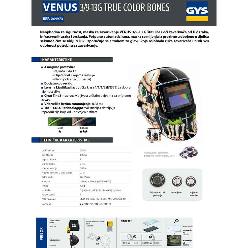 Gys Maska Za Zavarivanje Automatska LCD Venus 9/13 G Bones True Color – 064973 by Gys 064973 Pribor Za Zavarivanje - detalj 6