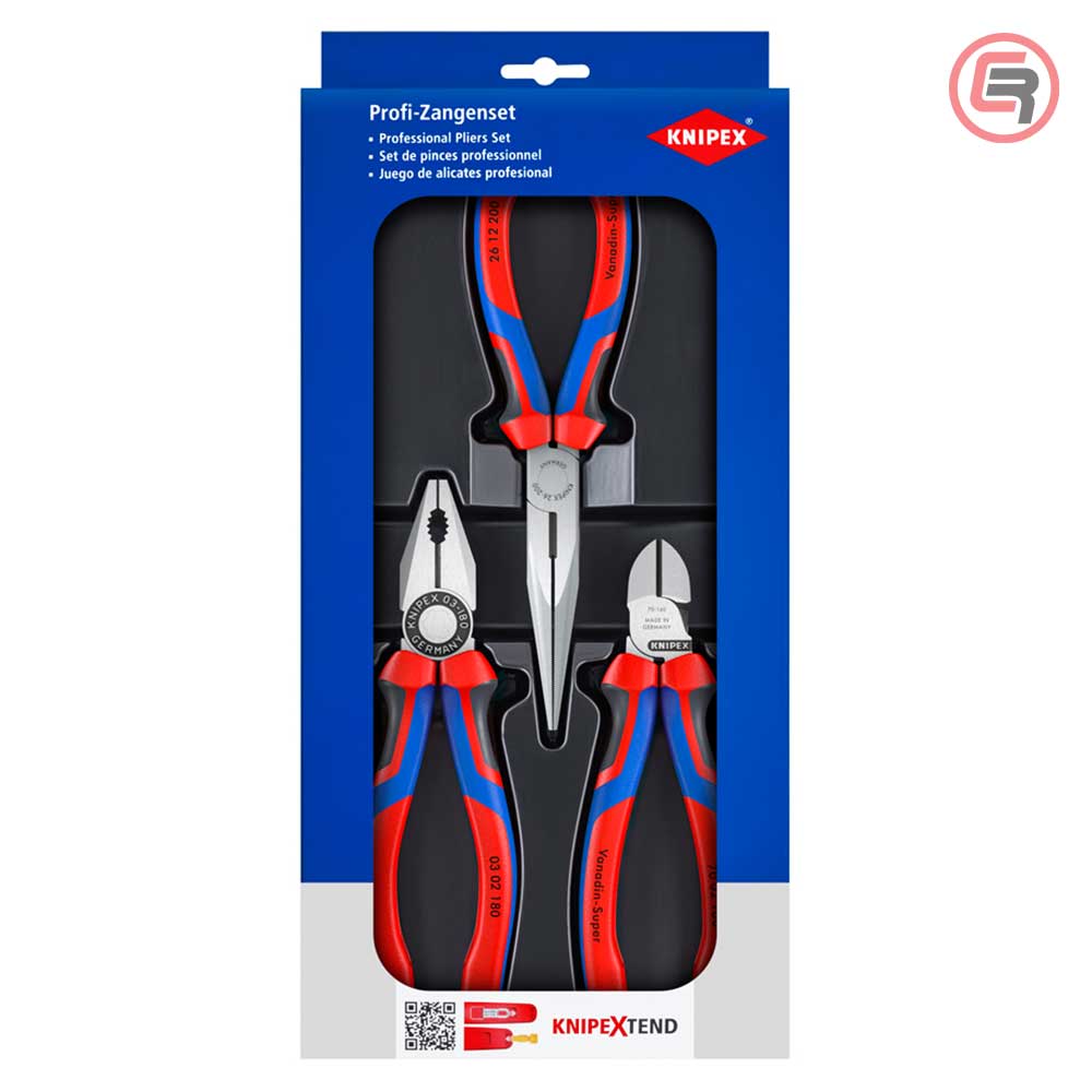 Knipex Set Kliješta Kombinovana + Sječice + Špicasta Ravna / 3 dijelni – 00 20 11 by Knipex 00 20 11 Garniture / Setovi Alata