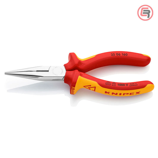Knipex Kliješta Poluokrugla Špicasta Ravna 160mm 1000V – 25 06 160 by Knipex 25 06 160 Izolovani Alat VDE 1000V