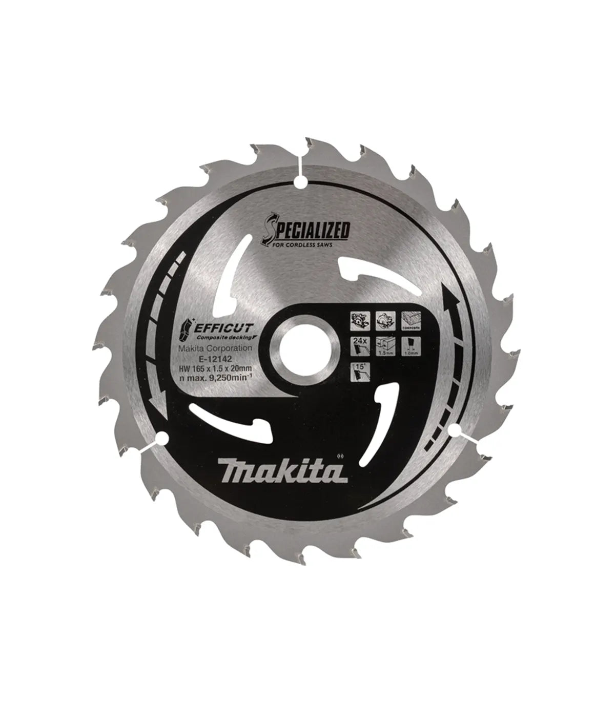 Makita – TCT list kružne pile za uranjanje za kompozitni materijal EFFICUT 165 mm, 165x20x1,0 mm 24Z E-12142 by Makita